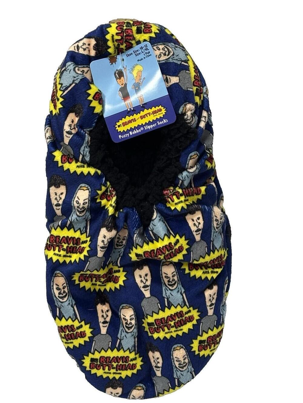 Beavis and Butthead Fuzzy Babba Slipper Socks Pair Size 10/12 -L /XL Men MTV NEW